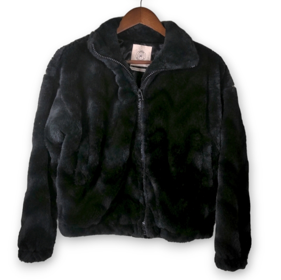 Urban Outfitters UO Eva Faux Fur Chevron Teddy Cozy Bomber Jacket - Picture 1 of 8